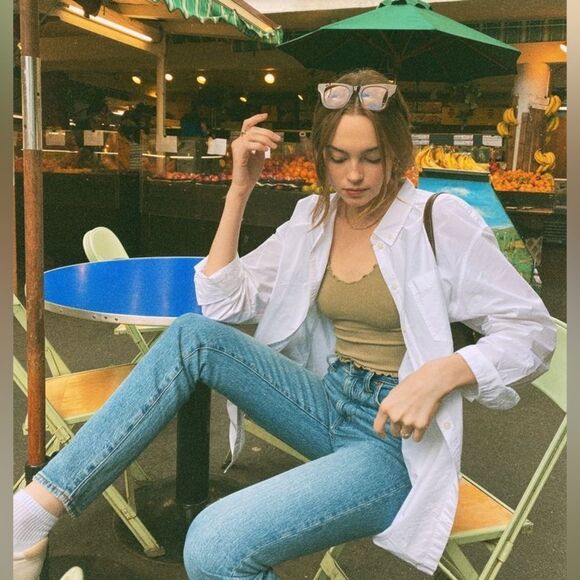 White button down career wear top - Picture 1 of 9